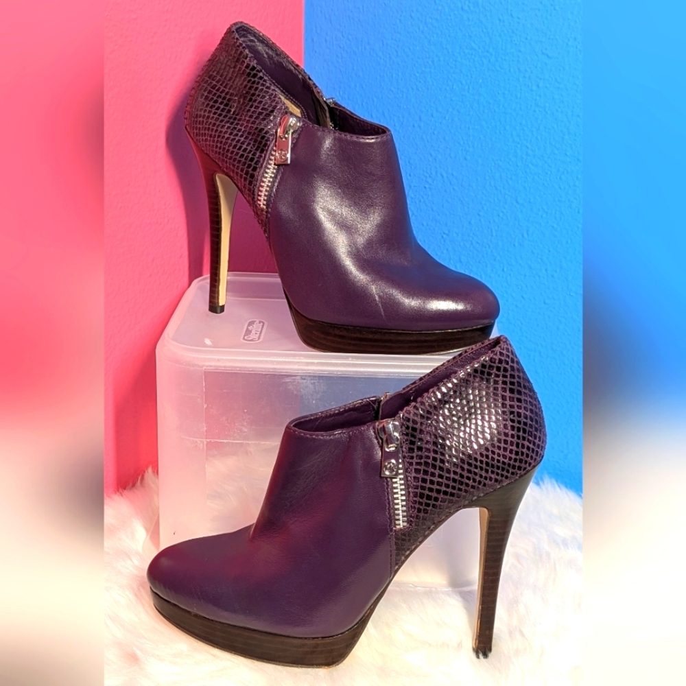 Michael Kors Size 7M York Purple Croc Leather Stiletto Platform Booties Women's